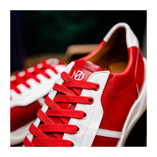 Marco Di Milano Lyon II Men's Shoes Red & White Calf-Skin / Ostrich Leg Casual Sneakers (MDM1069)