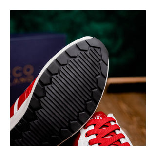 Marco Di Milano Lyon II Men's Shoes Red & White Calf-Skin / Ostrich Leg Casual Sneakers (MDM1069)