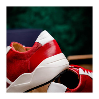 Marco Di Milano Lyon II Men's Shoes Red & White Calf-Skin / Ostrich Leg Casual Sneakers (MDM1069)