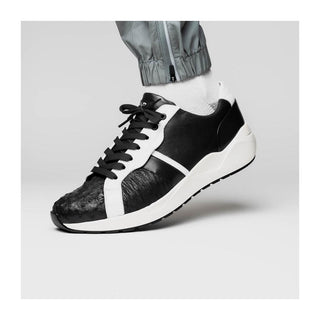 Marco Di Milano Lyon II Men's Shoes Black & White Calf-Skin / Ostrich Leg Casual Sneakers (MDM1070)
