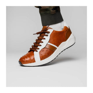 Marco Di Milano Lyon II Men's Shoes Brandy & White Calf-Skin / Ostrich Leg Casual Sneakers (MDM1068)