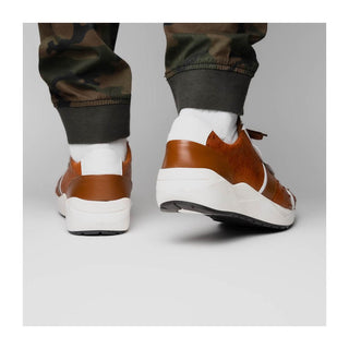 Marco Di Milano Lyon II Men's Shoes Brandy & White Calf-Skin / Ostrich Leg Casual Sneakers (MDM1068)