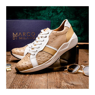 Marco Di Milano Lyon II Men's Shoes Orix & White Calf-Skin / Ostrich Leg Casual Sneakers (MDM1067)