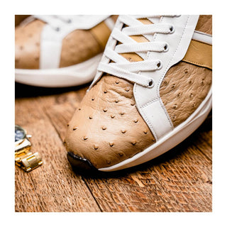 Marco Di Milano Lyon II Men's Shoes Orix & White Calf-Skin / Ostrich Leg Casual Sneakers (MDM1067)