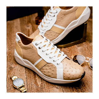 Marco Di Milano Lyon II Men's Shoes Orix & White Calf-Skin / Ostrich Leg Casual Sneakers (MDM1067)