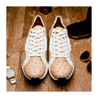 Marco Di Milano Lyon II Men's Shoes Orix & White Calf-Skin / Ostrich Leg Casual Sneakers (MDM1067)