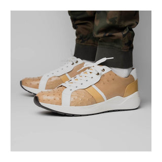Marco Di Milano Lyon II Men's Shoes Orix & White Calf-Skin / Ostrich Leg Casual Sneakers (MDM1067)