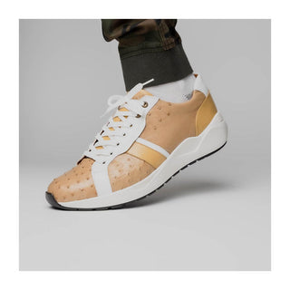 Marco Di Milano Lyon II Men's Shoes Orix & White Calf-Skin / Ostrich Leg Casual Sneakers (MDM1067)