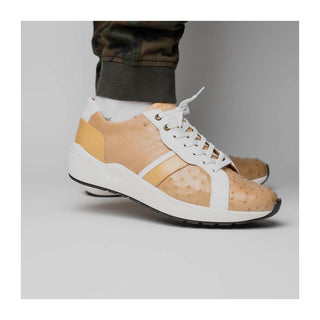 Marco Di Milano Lyon II Men's Shoes Orix & White Calf-Skin / Ostrich Leg Casual Sneakers (MDM1067)