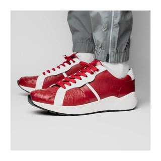 Marco Di Milano Lyon II Men's Shoes Red & White Calf-Skin / Ostrich Leg Casual Sneakers (MDM1069)