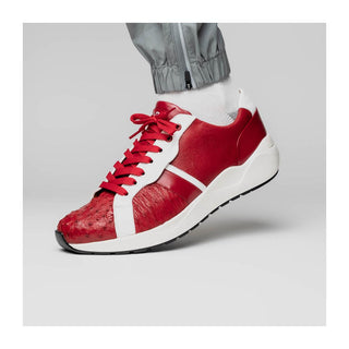 Marco Di Milano Lyon II Men's Shoes Red & White Calf-Skin / Ostrich Leg Casual Sneakers (MDM1069)