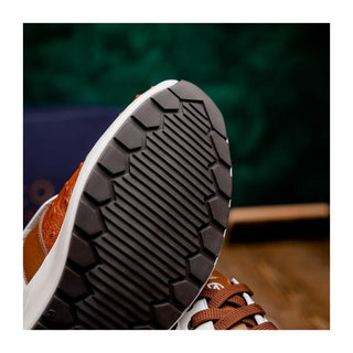 Marco Di Milano Lyon II Men's Shoes Brandy & White Calf-Skin / Ostrich Leg Casual Sneakers (MDM1068)