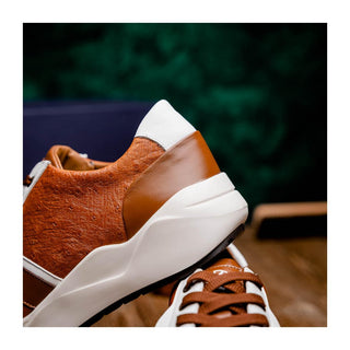 Marco Di Milano Lyon II Men's Shoes Brandy & White Calf-Skin / Ostrich Leg Casual Sneakers (MDM1068)