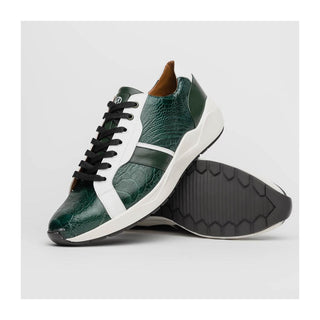 Marco Di Milano Lyon Men's Shoes Green & White Calf-Skin / Ostrich Casual Sneakers (MDM1072)