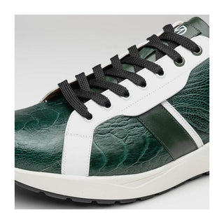 Marco Di Milano Lyon Men's Shoes Green & White Calf-Skin / Ostrich Casual Sneakers (MDM1072)