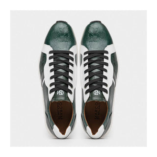 Marco Di Milano Lyon Men's Shoes Green & White Calf-Skin / Ostrich Casual Sneakers (MDM1072)