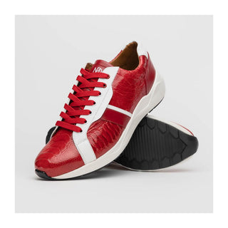 Marco Di Milano Lyon Men's Shoes Red & White Calf-Skin / Ostrich Casual Sneakers (MDM1072)