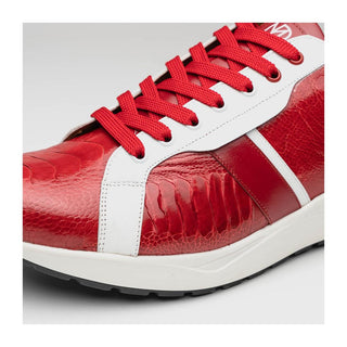 Marco Di Milano Lyon Men's Shoes Red & White Calf-Skin / Ostrich Casual Sneakers (MDM1072)