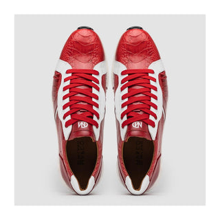 Marco Di Milano Lyon Men's Shoes Red & White Calf-Skin / Ostrich Casual Sneakers (MDM1072)