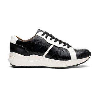 Marco Di Milano Lyon Men's Shoes Black & White Calf-Skin / Ostrich Casual Sneakers (MDM1072)