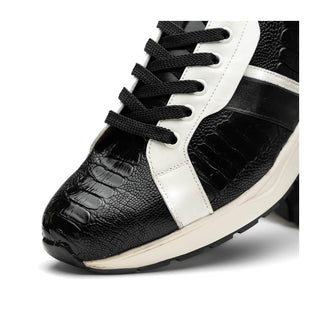 Marco Di Milano Lyon Men's Shoes Black & White Calf-Skin / Ostrich Casual Sneakers (MDM1072)