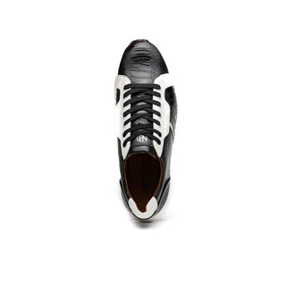 Marco Di Milano Lyon Men's Shoes Black & White Calf-Skin / Ostrich Casual Sneakers (MDM1072)