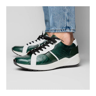 Marco Di Milano Lyon Men's Shoes Green & White Calf-Skin / Ostrich Casual Sneakers (MDM1072)