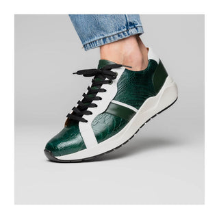 Marco Di Milano Lyon Men's Shoes Green & White Calf-Skin / Ostrich Casual Sneakers (MDM1072)