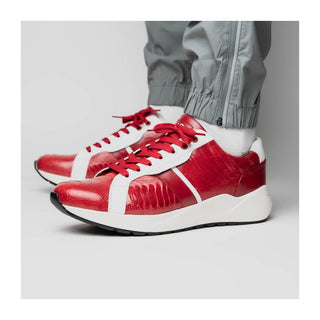Marco Di Milano Lyon Men's Shoes Red & White Calf-Skin / Ostrich Casual Sneakers (MDM1072)