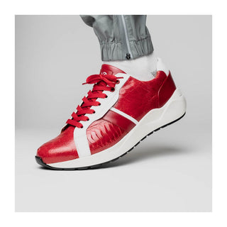 Marco Di Milano Lyon Men's Shoes Red & White Calf-Skin / Ostrich Casual Sneakers (MDM1072)