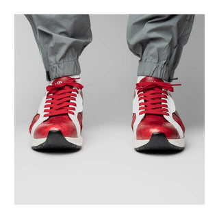 Marco Di Milano Lyon Men's Shoes Red & White Calf-Skin / Ostrich Casual Sneakers (MDM1072)