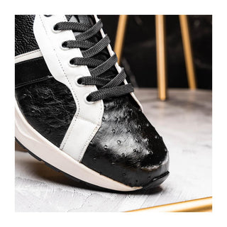 Marco Di Milano Lyon Men's Shoes Black & White Calf-Skin / Ostrich Casual Sneakers (MDM1072)