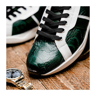 Marco Di Milano Lyon Men's Shoes Green & White Calf-Skin / Ostrich Casual Sneakers (MDM1072)