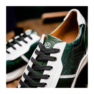 Marco Di Milano Lyon Men's Shoes Green & White Calf-Skin / Ostrich Casual Sneakers (MDM1072)