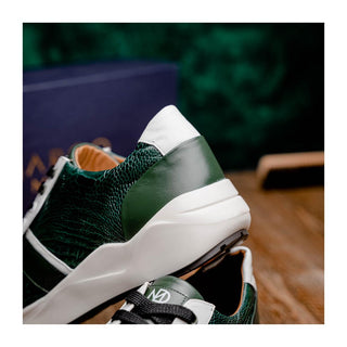 Marco Di Milano Lyon Men's Shoes Green & White Calf-Skin / Ostrich Casual Sneakers (MDM1072)