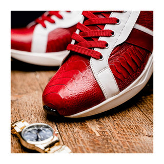 Marco Di Milano Lyon Men's Shoes Red & White Calf-Skin / Ostrich Casual Sneakers (MDM1072)