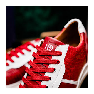 Marco Di Milano Lyon Men's Shoes Red & White Calf-Skin / Ostrich Casual Sneakers (MDM1072)