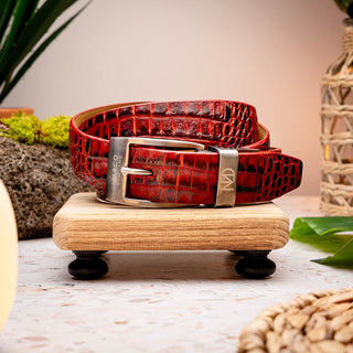 Marco Di Milano Emilio Men's Antique Red Genuine Alligator Skin Belts (MDMB1048)