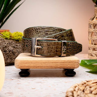 Marco Di Milano Riccardo Men's Rustic Olive Genuine Crocodile Belts (MDMB1050)