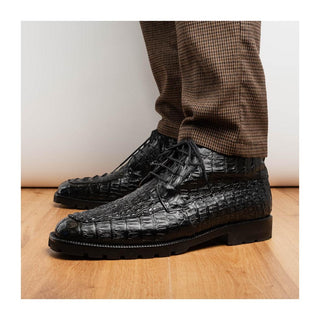 Marco Di Milano Martinelli Men's Shoes Black Exotic Crocodile Chukka Boots (MDM1189)