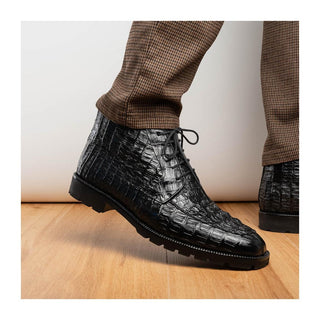 Marco Di Milano Martinelli Men's Shoes Black Exotic Crocodile Chukka Boots (MDM1189)