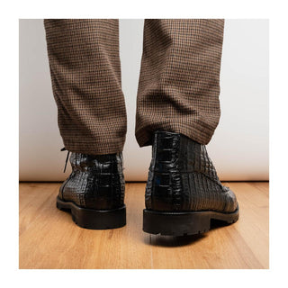 Marco Di Milano Martinelli Men's Shoes Black Exotic Crocodile Chukka Boots (MDM1189)