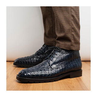 Marco Di Milano Martinelli Men's Shoes Navy Exotic Crocodile Chukka Boots (MDM1189)