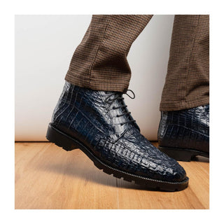 Marco Di Milano Martinelli Men's Shoes Navy Exotic Crocodile Chukka Boots (MDM1189)