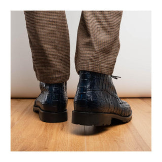 Marco Di Milano Martinelli Men's Shoes Navy Exotic Crocodile Chukka Boots (MDM1189)