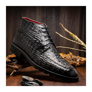 Marco Di Milano Martinelli Men's Shoes Black Exotic Crocodile Chukka Boots (MDM1189)
