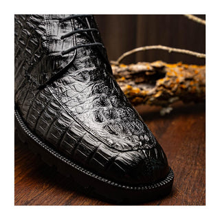 Marco Di Milano Martinelli Men's Shoes Black Exotic Crocodile Chukka Boots (MDM1189)
