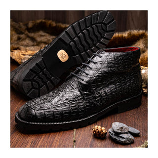 Marco Di Milano Martinelli Men's Shoes Black Exotic Crocodile Chukka Boots (MDM1189)