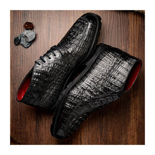 Marco Di Milano Martinelli Men's Shoes Black Exotic Crocodile Chukka Boots (MDM1189)