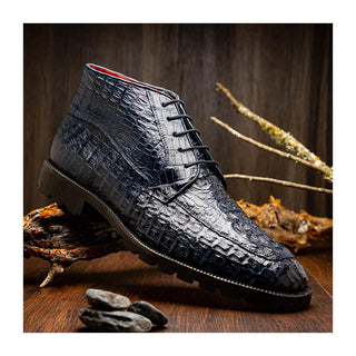 Marco Di Milano Martinelli Men's Shoes Navy Exotic Crocodile Chukka Boots (MDM1189)